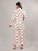 Mughal Print on White Cotton Shirt Set for Women