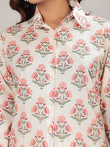 Mughal Print on White Cotton Shirt Set for Women