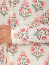 Mughal Print on White Cotton Shirt Set for Women
