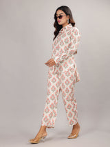 Mughal Print on White Cotton Shirt Set for Women