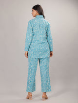 Art Print on Sky Cotton Shirt Set for Women