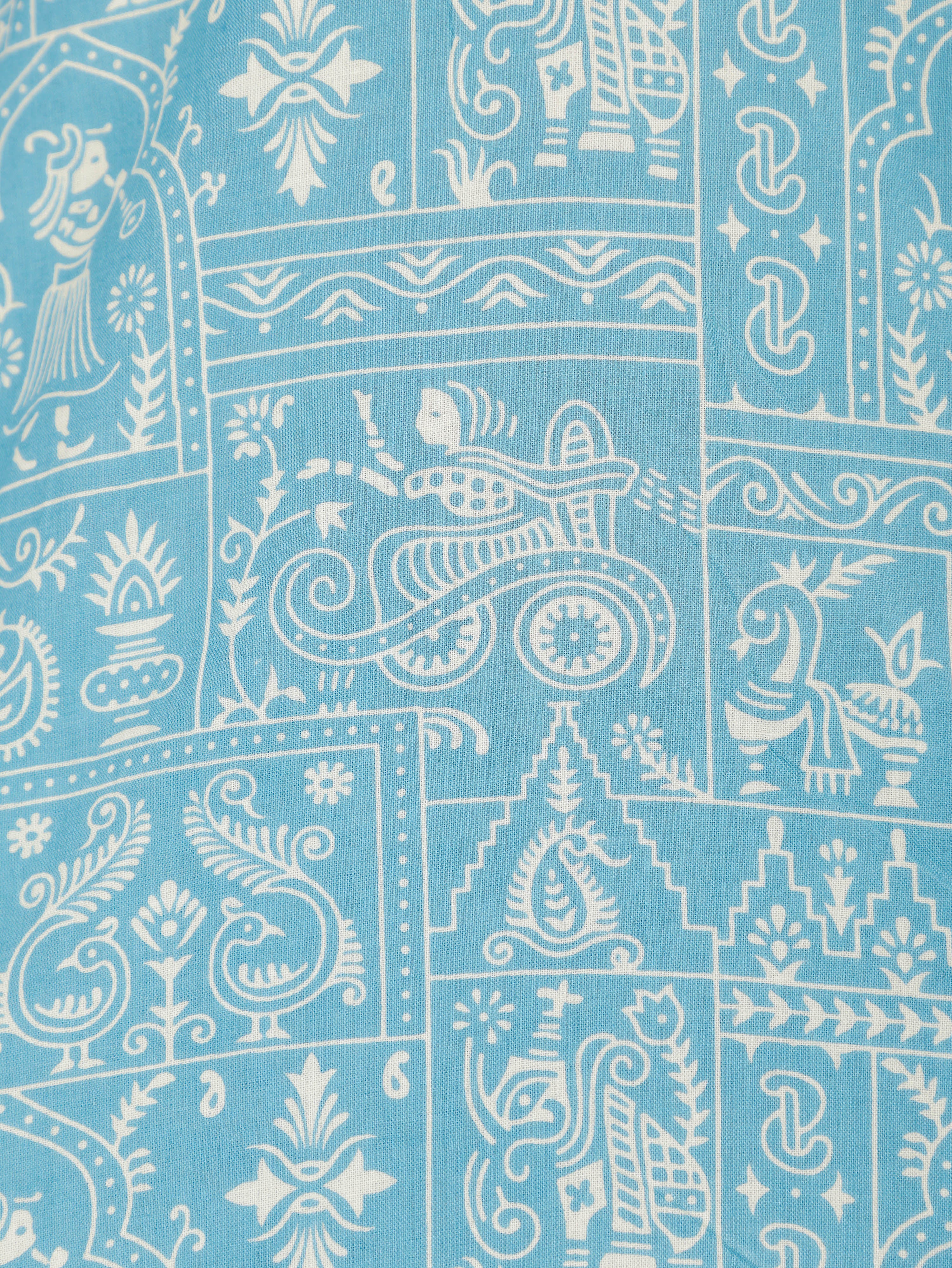 Art Print on Sky Cotton Shirt Set for Women