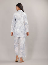 Tropical Print on White Cotton Shirt Set for Women