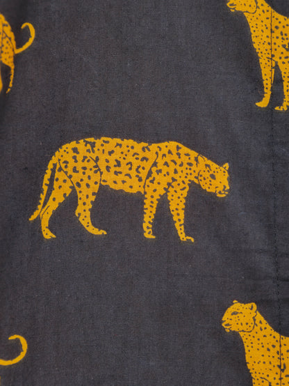 Cheetah Print on Black Cotton Shirt Set for Women