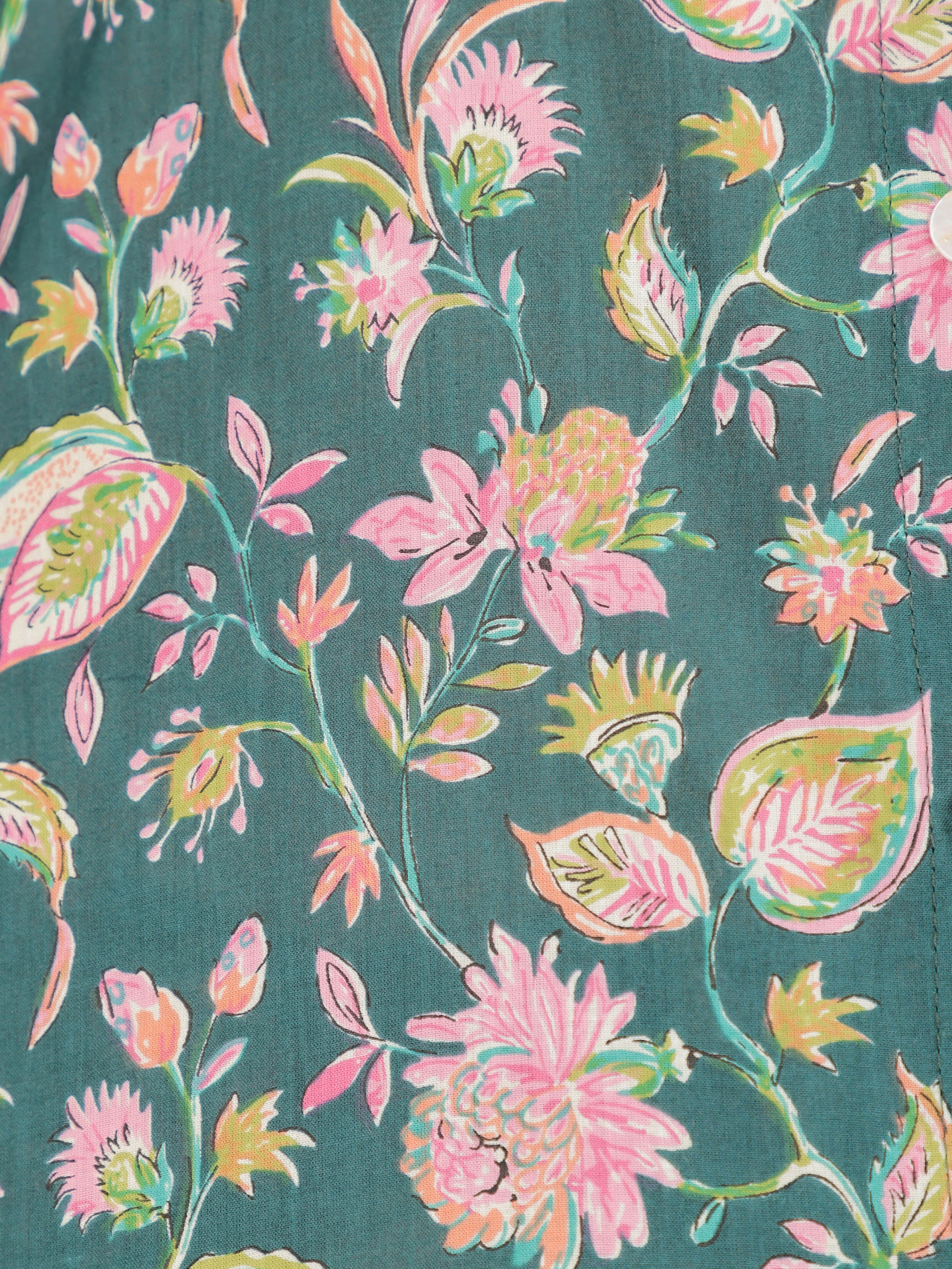 Floral Print on Green Cotton Shirt Set for Women