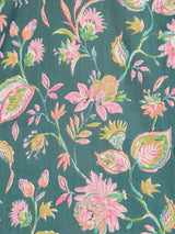 Floral Print on Green Cotton Shirt Set for Women