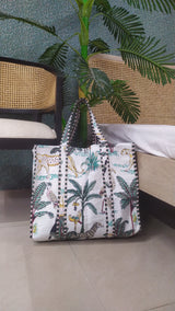 Handblock Printed Quilted Tote Bag without zip/button 17x18x 6 inches