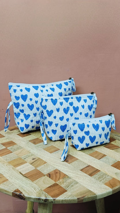 Set of 3 cosmetic bag/pouches with waterproof lining