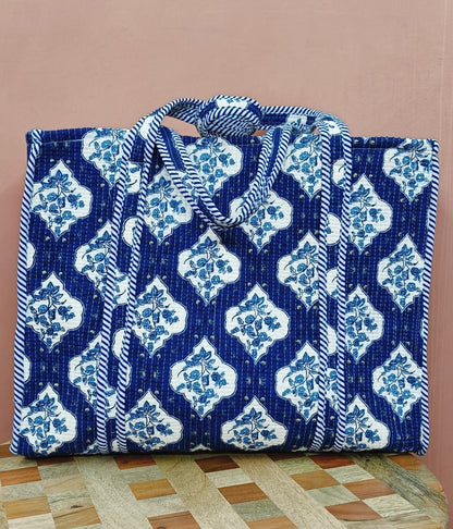 Handblock Printed Quilted Tote Bag without zip/button 17x18x 6 inches