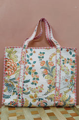 Handblock Printed Quilted Tote Bag with concealed zip ( 17x18x 6 inches)