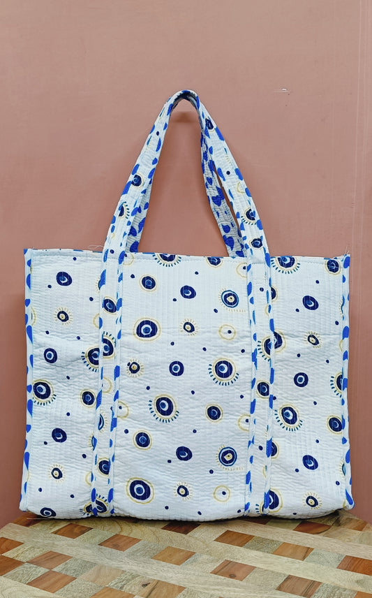 Handblock Printed Quilted Tote Bag without zip/button 17x18x 6 inches