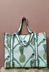 Handblock Printed Quilted Tote Bag without zip/button 17x18x 6 inches