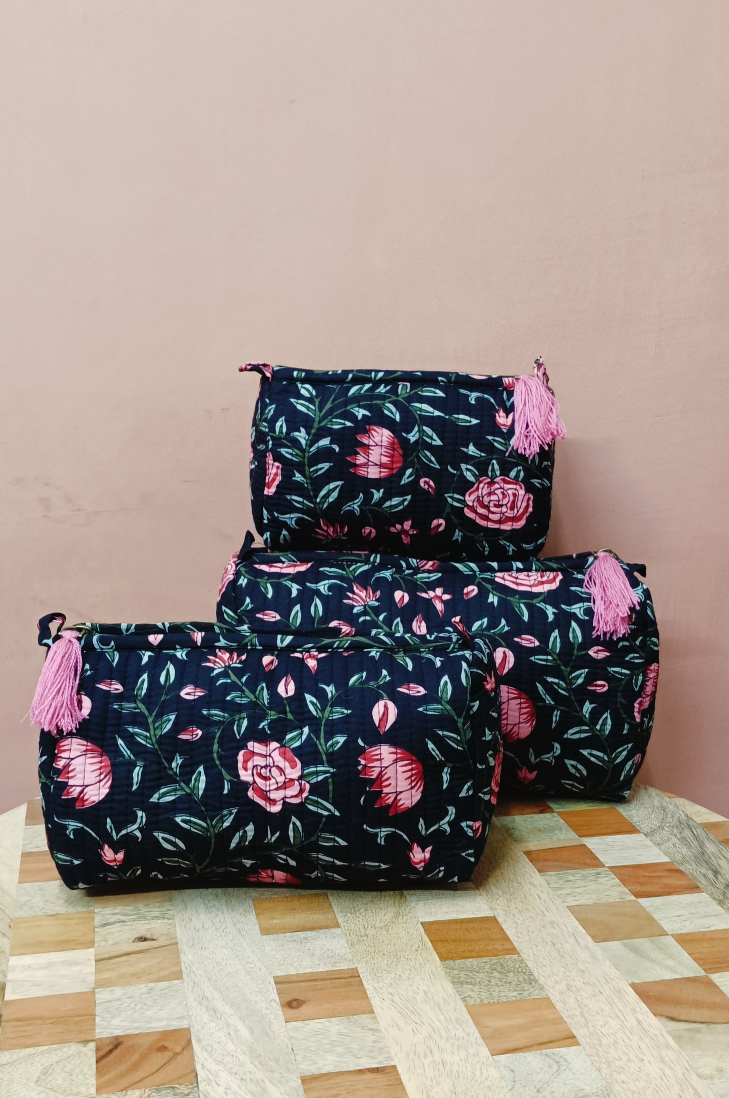 Set of 3 cosmetic bag/pouches with waterproof lining