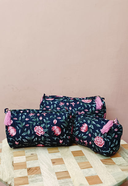 Set of 3 cosmetic bag/pouches with waterproof lining