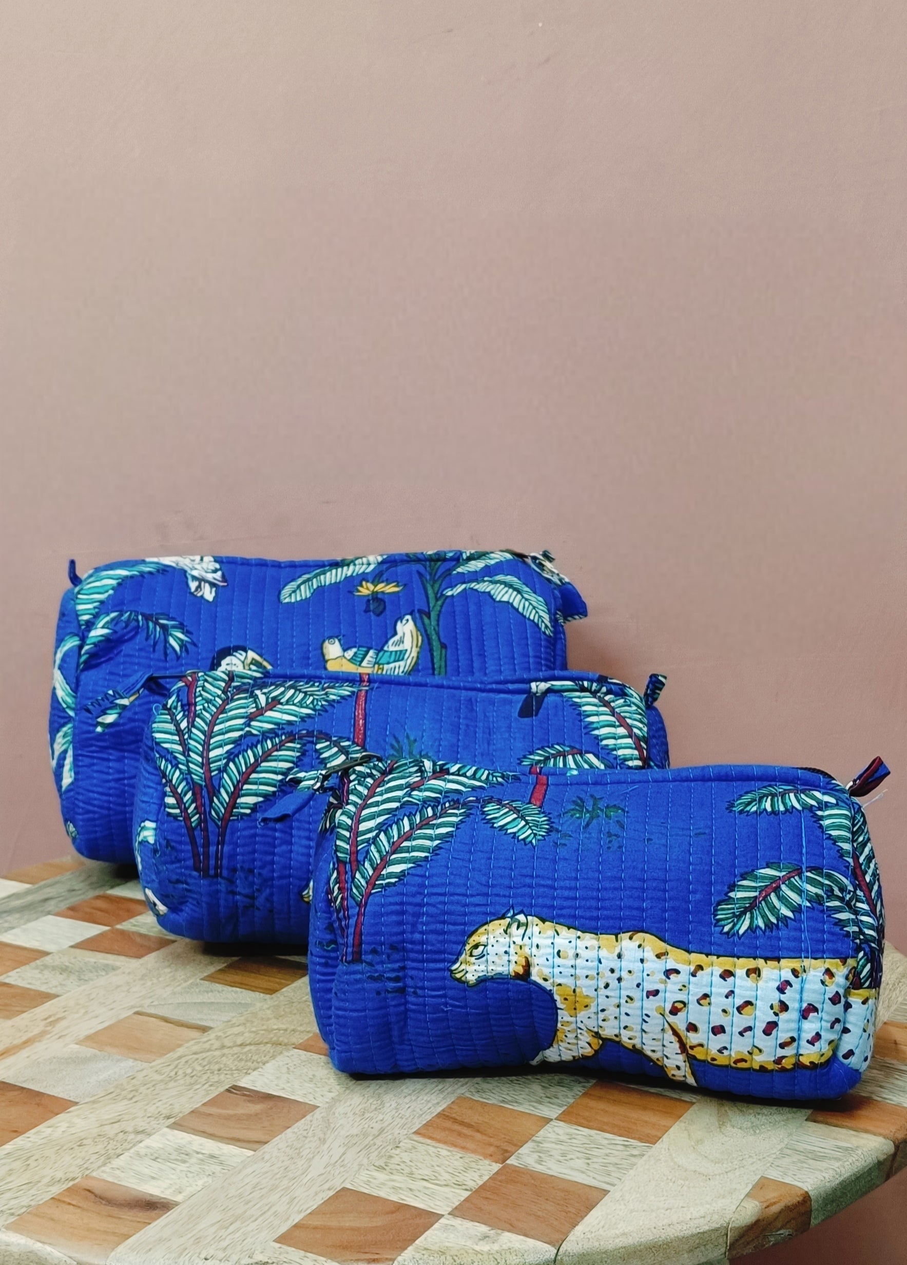 Set of 3 cosmetic bag/pouches with waterproof lining