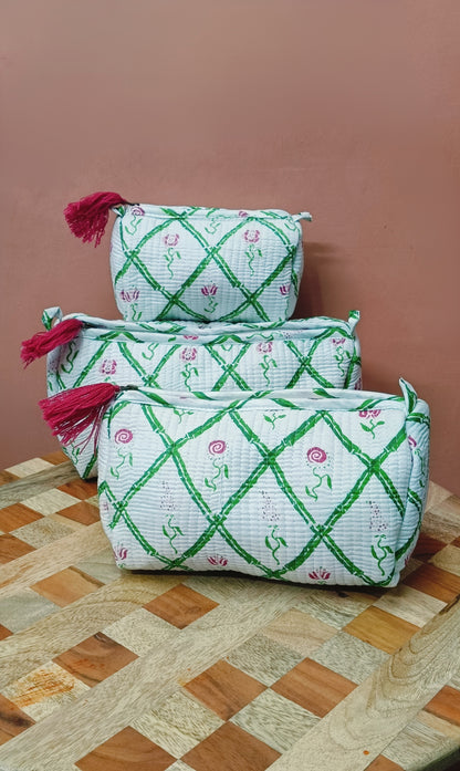 Set of 3 cosmetic bag/pouches with waterproof lining