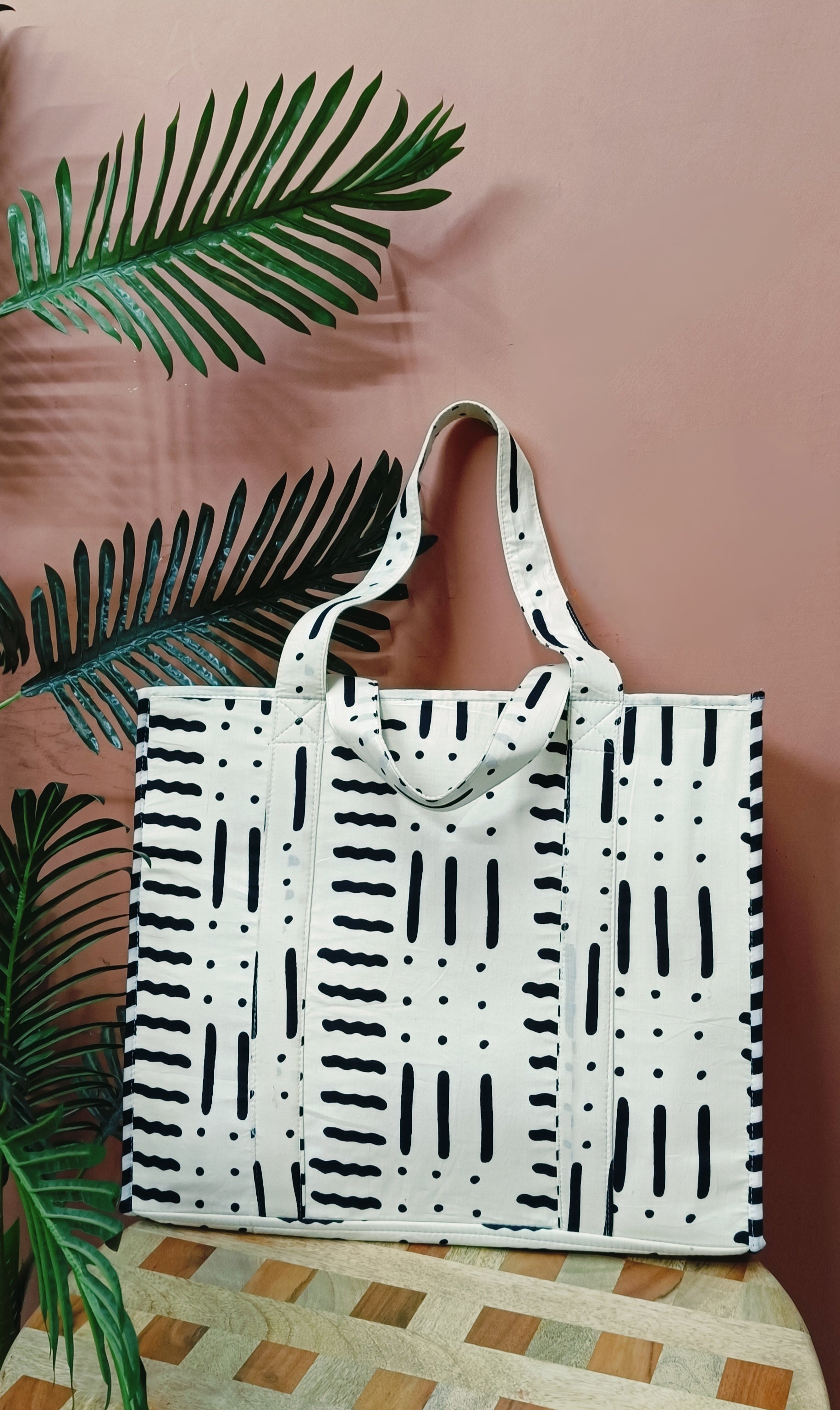 Structured Tote Bag without zip - 100% cotton Handblock printed 17x18x6 inches