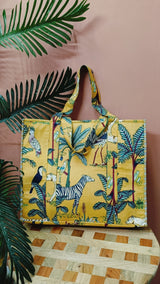 Structured Tote Bag without zip - 100% cotton Handblock printed 17x18x6 inches