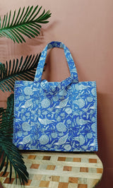 Structured Tote Bag without zip - 100% cotton Handblock printed 17x18x6 inches
