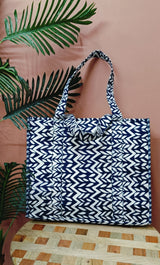 Structured Tote Bag without zip - 100% cotton Handblock printed 17x18x6 inches