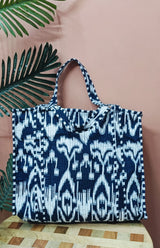 Handblock Printed Quilted Tote Bag with concealed zip ( 17x18x 6 inches)