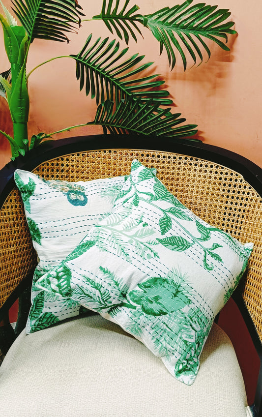 Set of 2 Cotton Cushion Covers Kantha (16 x 16 inches)