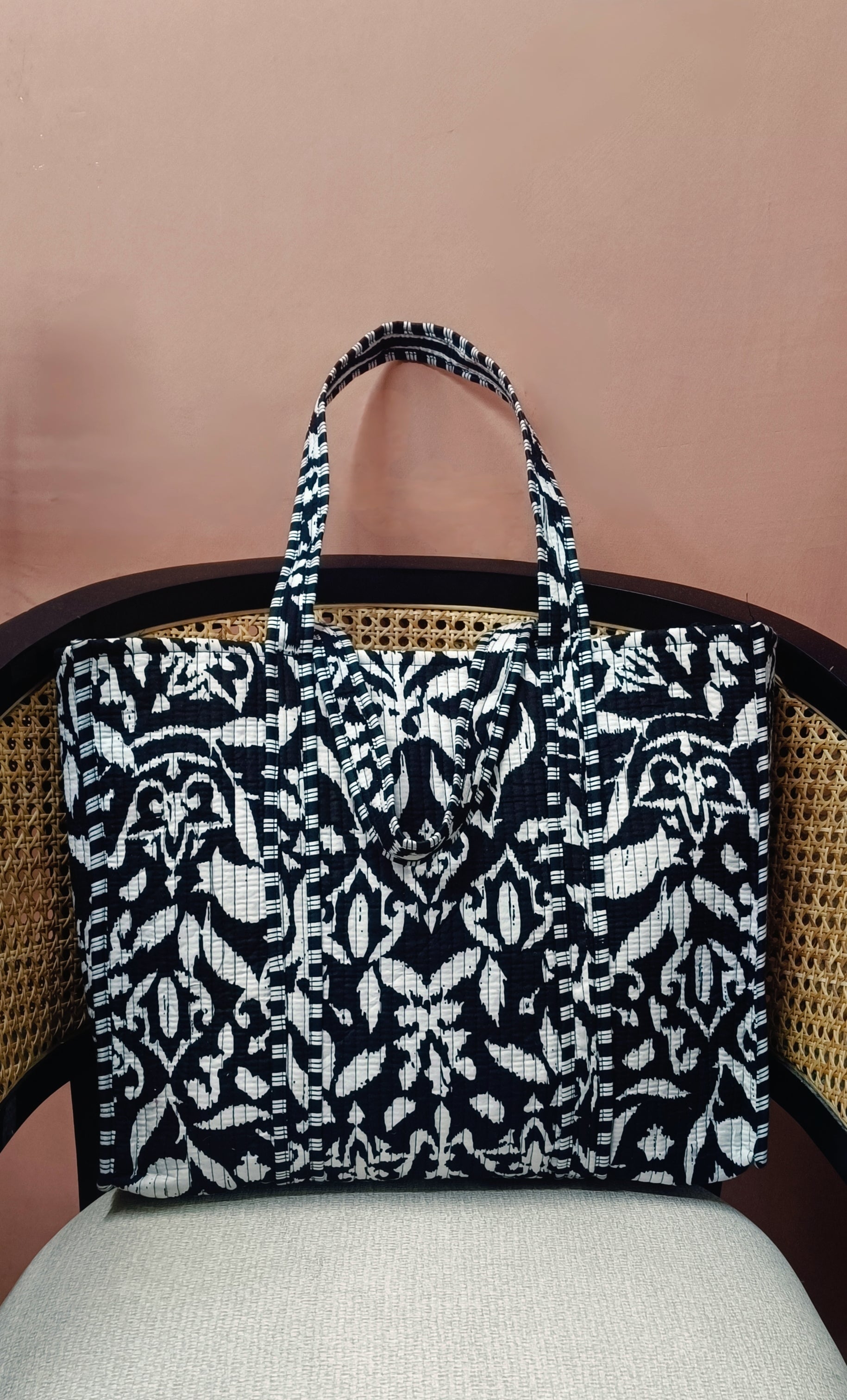 Handblock Printed Quilted Tote Bag without zip/button 17x18x 6 inches