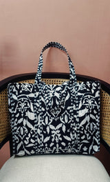 Handblock Printed Quilted Tote Bag without zip/button 17x18x 6 inches