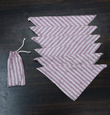 Drawstring bag with 6 hand block printed cotton table napkins