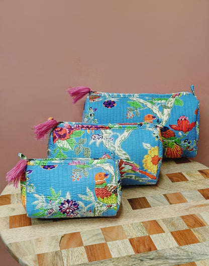 Set of 3 cosmetic bag/pouches with waterproof lining