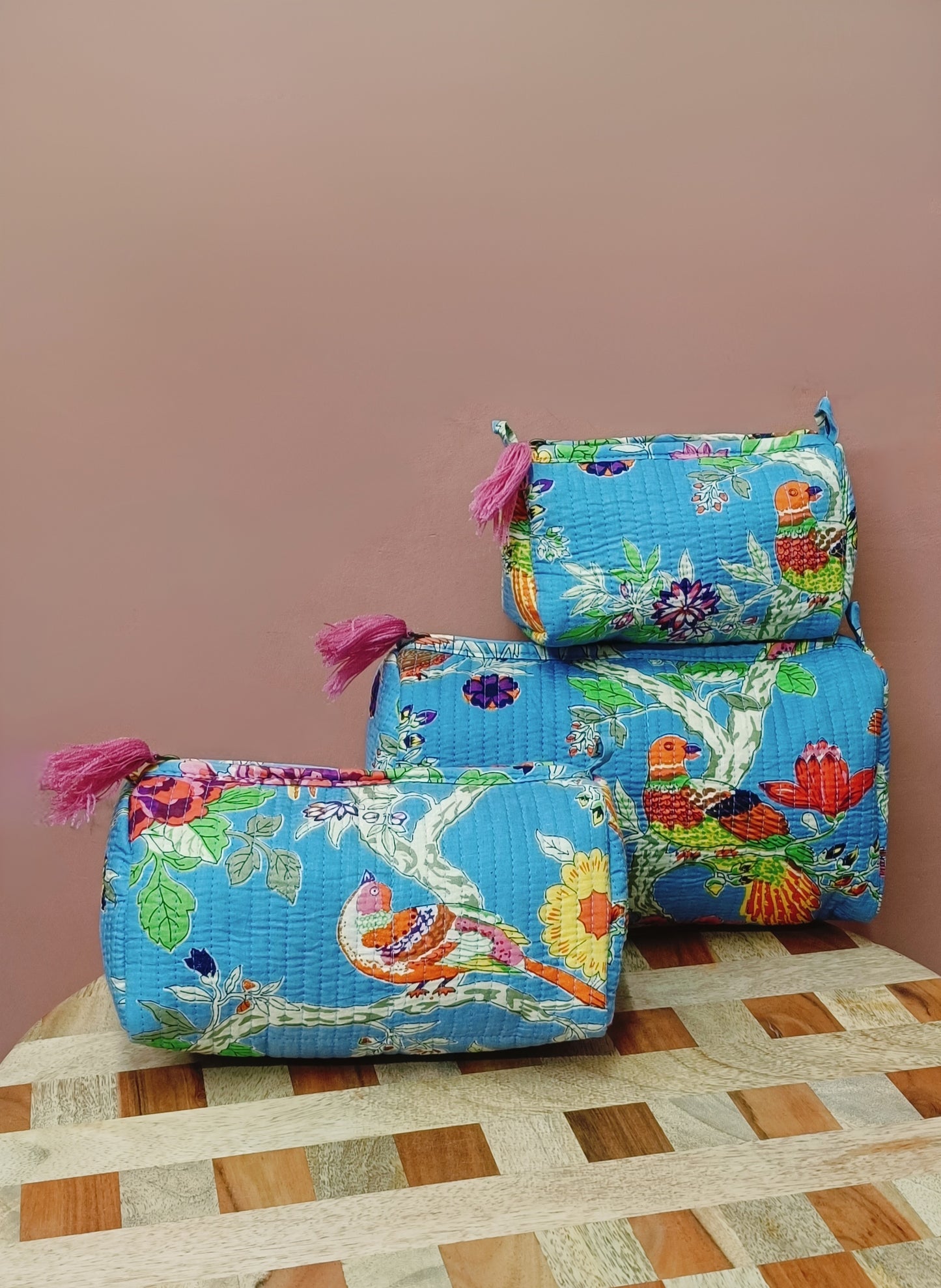 Set of 3 cosmetic bag/pouches with waterproof lining