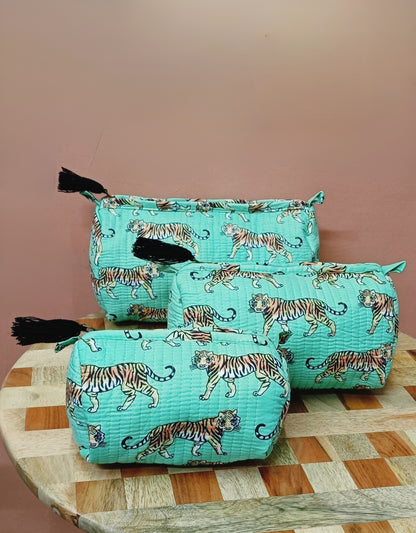 Set of 3 cosmetic bag/pouches with waterproof lining