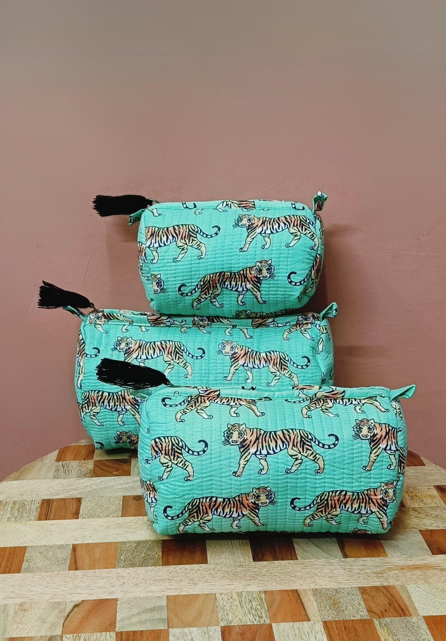 Set of 3 cosmetic bag/pouches with waterproof lining