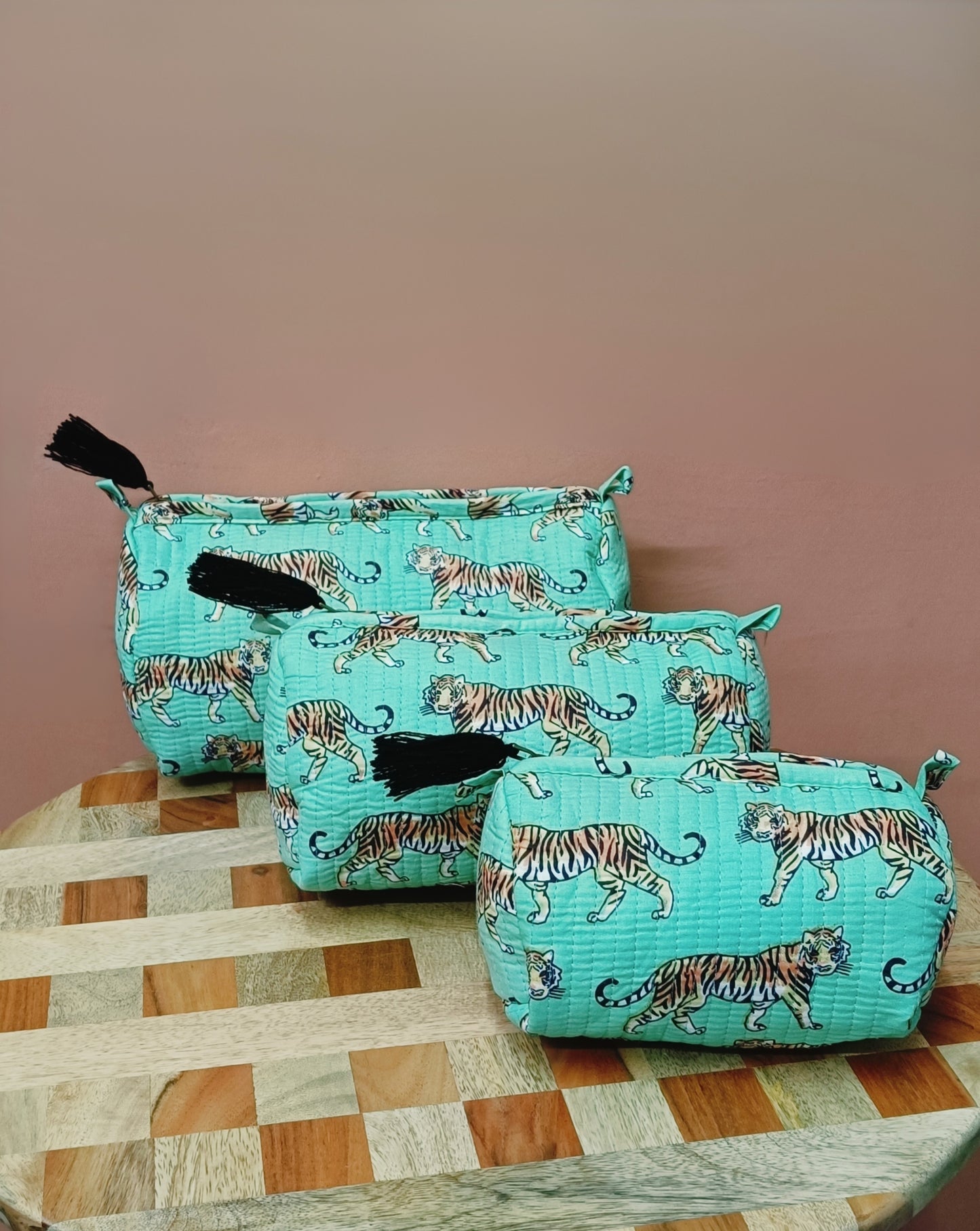 Set of 3 cosmetic bag/pouches with waterproof lining