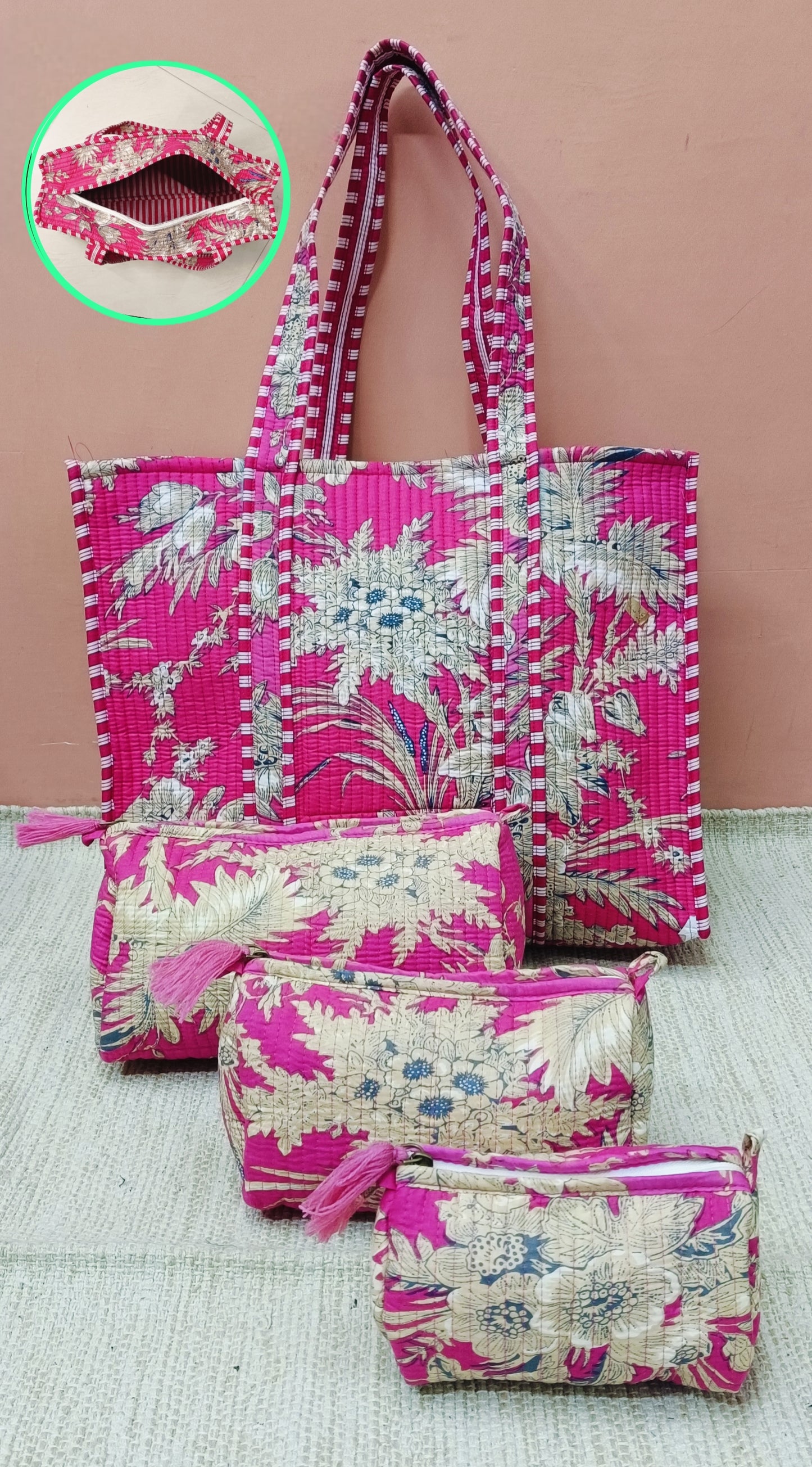 Cotton Tote Bag with Zip & Pouch Combo