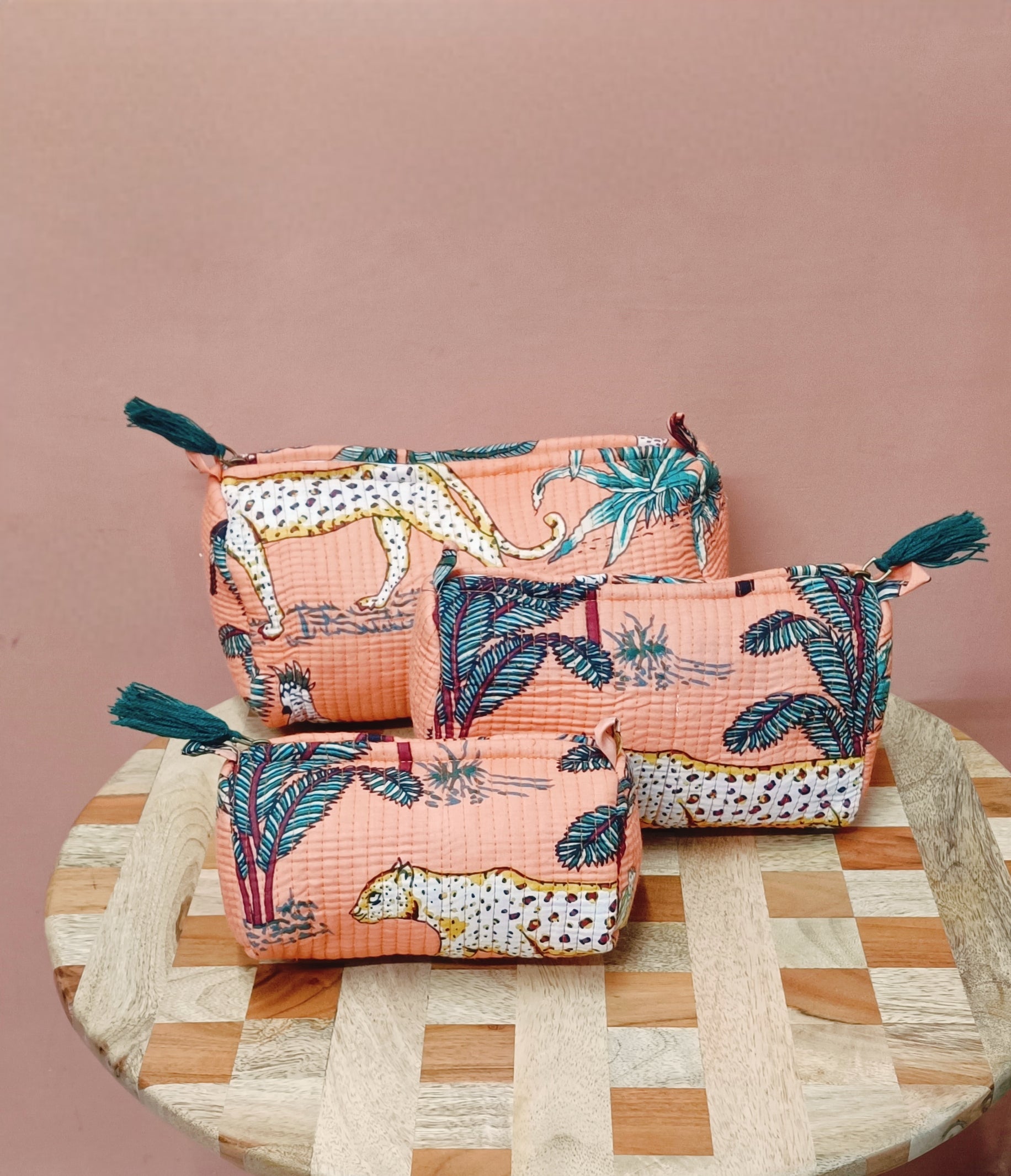 Set of 3 cosmetic bag/pouches with waterproof lining
