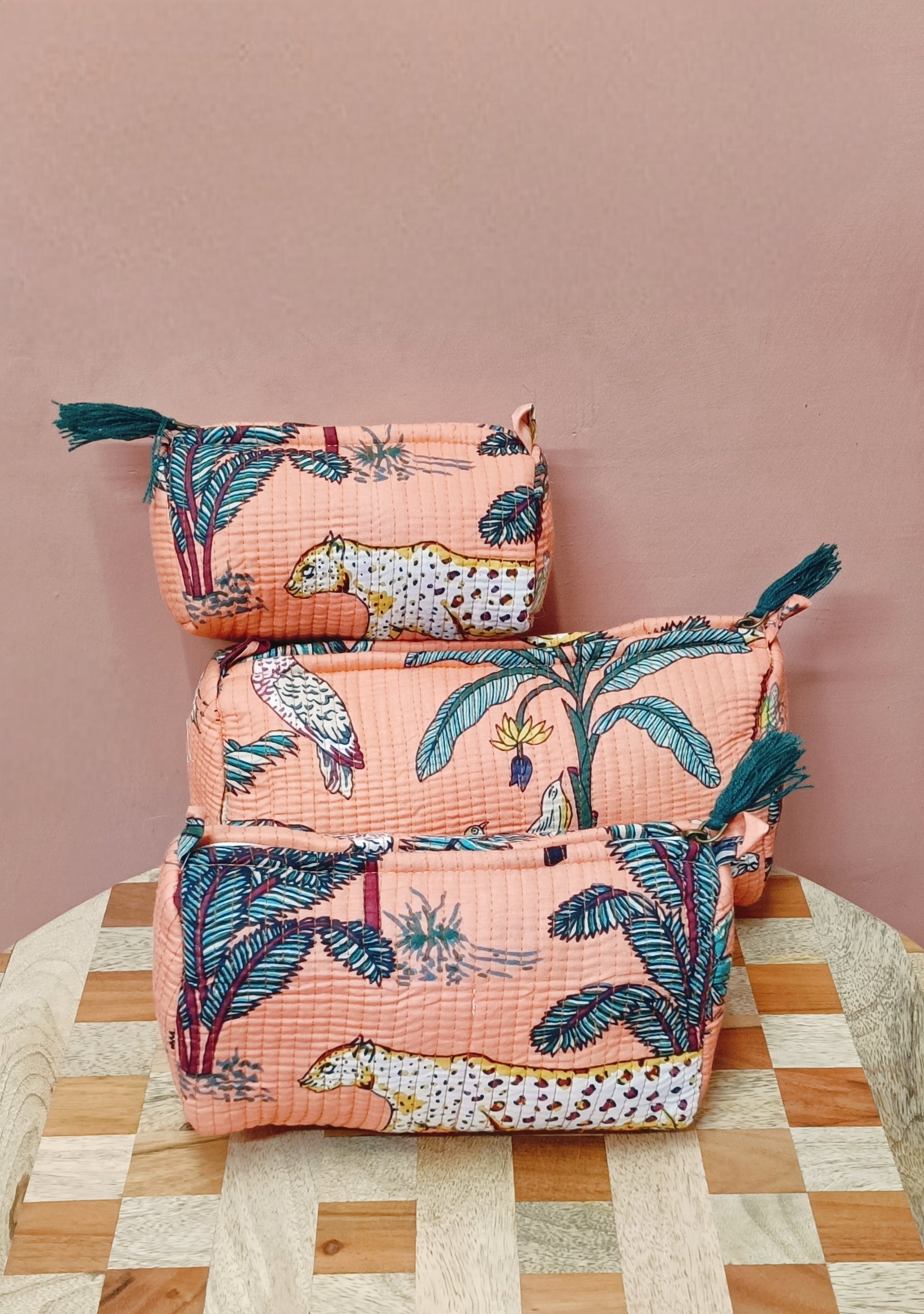 Set of 3 cosmetic bag/pouches with waterproof lining