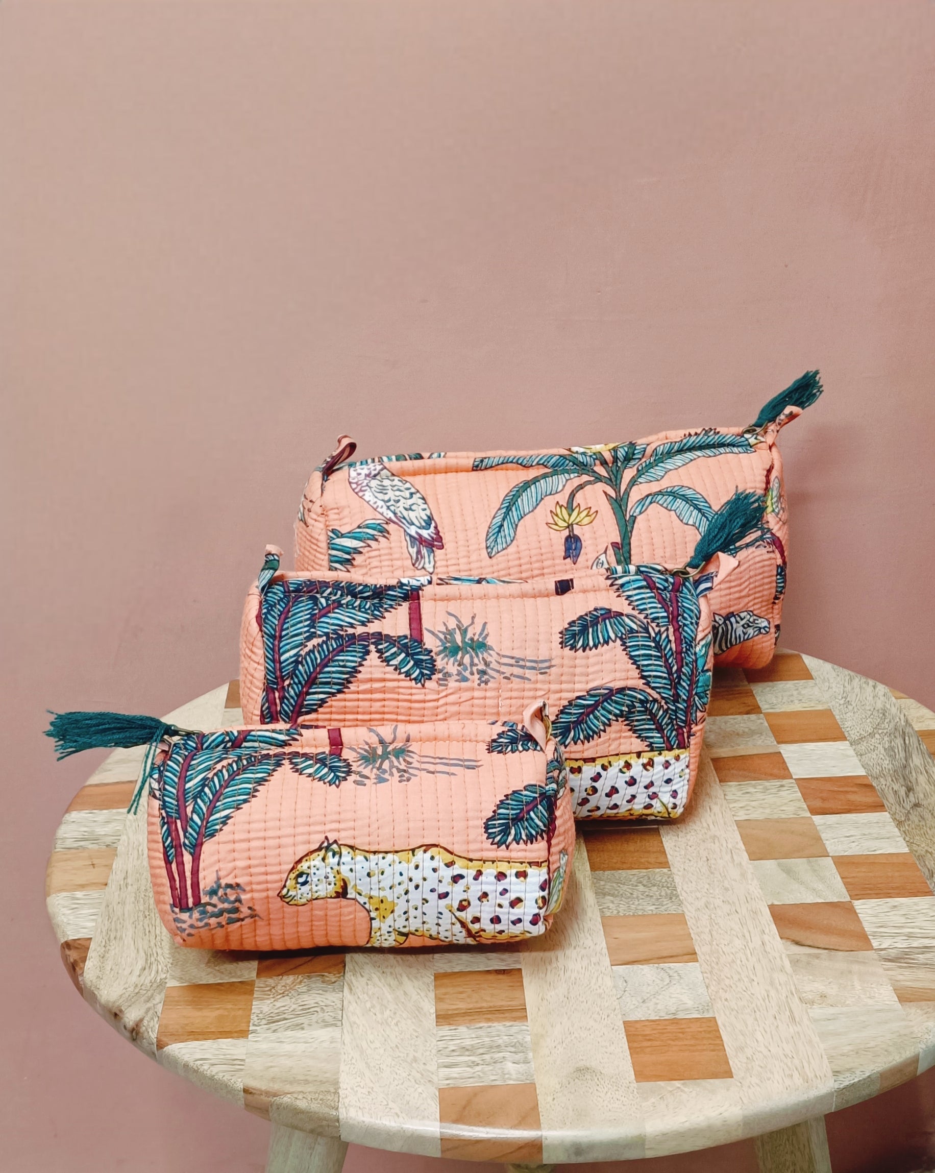 Set of 3 cosmetic bag/pouches with waterproof lining