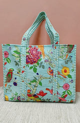 Handblock Printed Quilted Tote Bag without zip/button 17x18x 6 inches