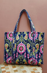 Handblock Printed Quilted Tote Bag without zip/button 17x18x 6 inches