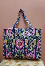 Handblock Printed Quilted Tote Bag without zip/button 17x18x 6 inches