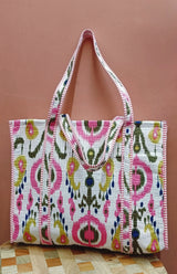 Handblock Printed Quilted Tote Bag without zip/button 17x18x 6 inches