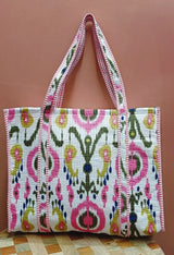 Handblock Printed Quilted Tote Bag without zip/button 17x18x 6 inches
