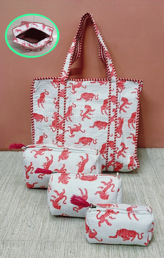 Cotton Tote Bag with Zip & Pouch Combo
