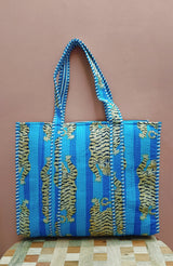 Handblock Printed Quilted Tote Bag without zip/button 17x18x 6 inches