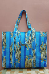 Handblock Printed Quilted Tote Bag without zip/button 17x18x 6 inches