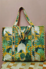 Handblock Printed Quilted Tote Bag without zip/button 17x18x 6 inches