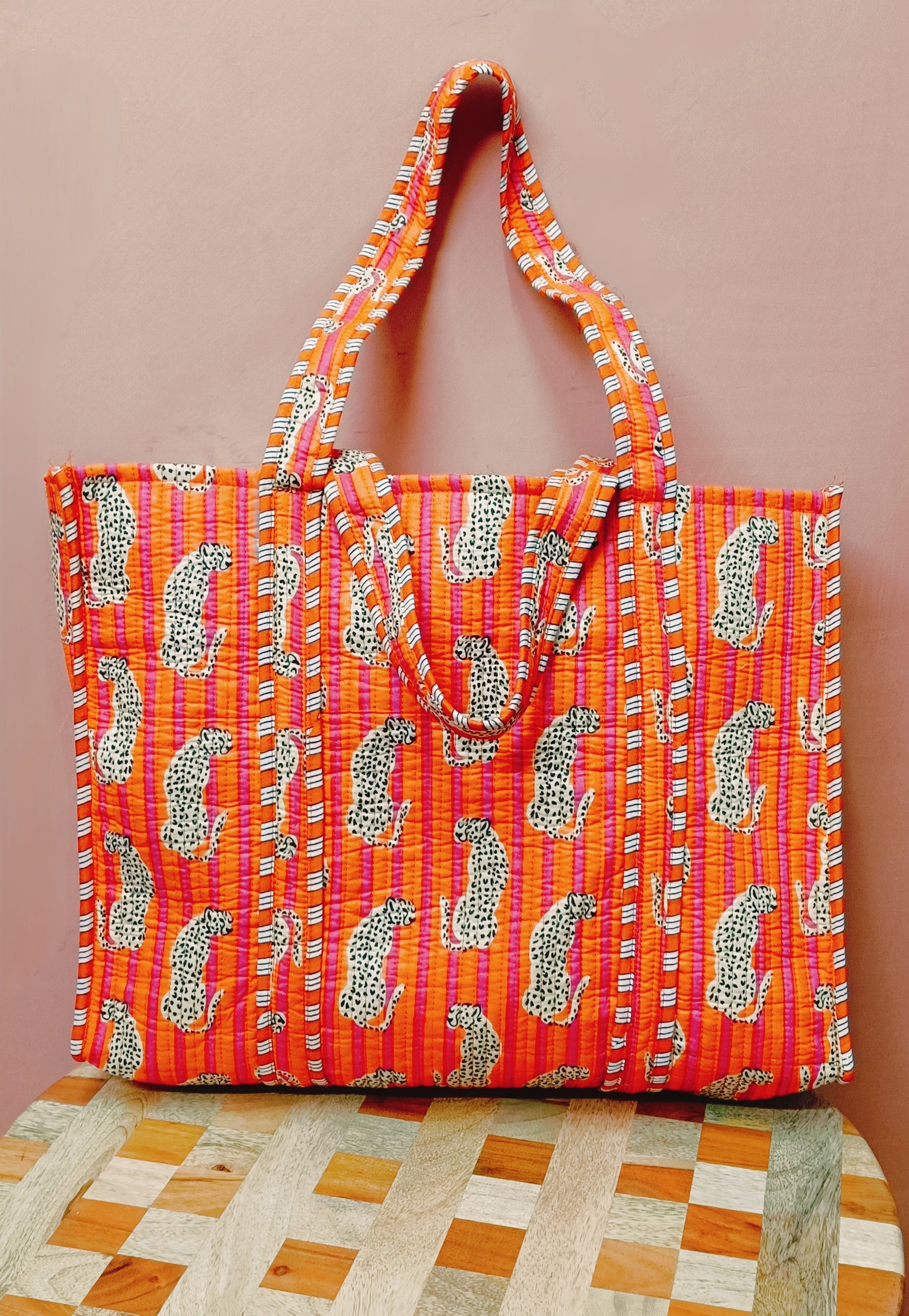 Handblock Printed Quilted Tote Bag without zip/button 17x18x 6 inches