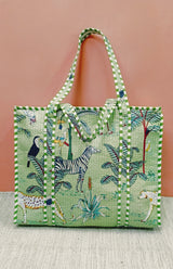 Handblock Printed Quilted Tote Bag with concealed zip ( 17x18x 6 inches)