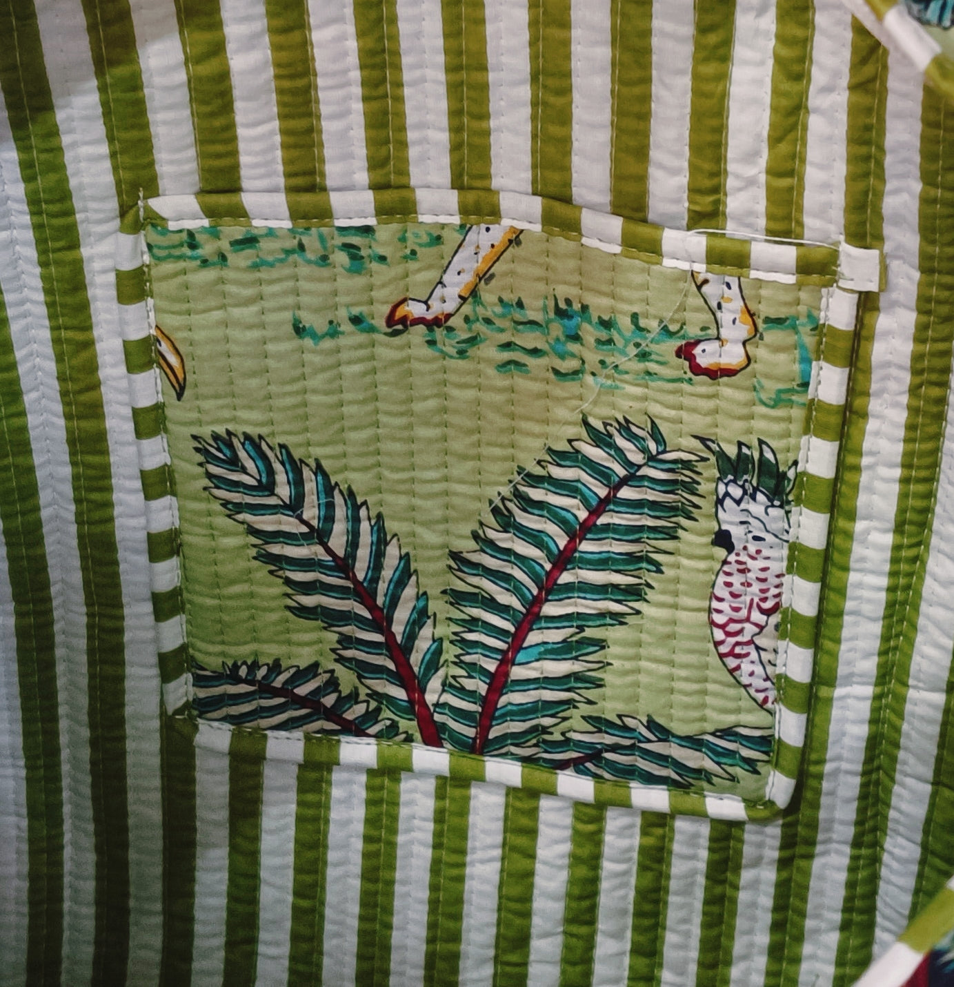 Handblock Printed Quilted Tote Bag with concealed zip ( 17x18x 6 inches)